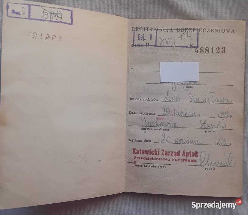 Legitymacja ubezpieczeniowa pracownika farmacji Koźminek