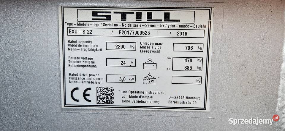 Wózek paletowy STILL EXU S 22 z 2018r 8446 mth