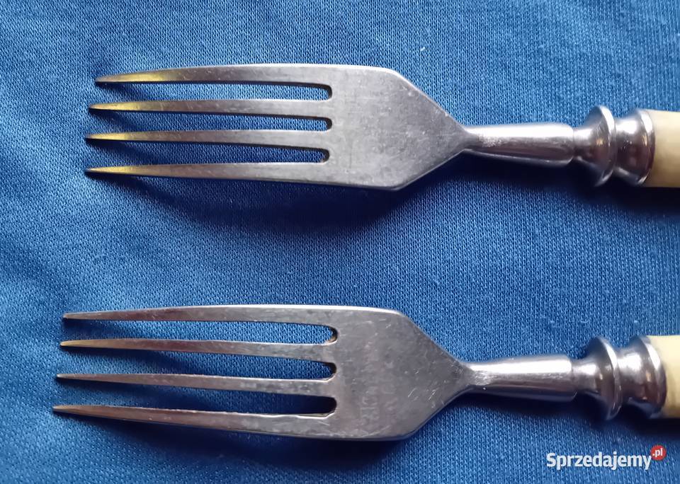 Dwa widelce ze stali nierdzewnej z ebonitowymi Koźminek