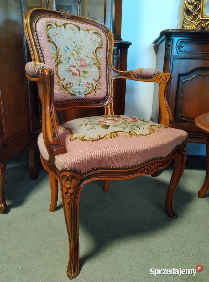 Fotel ludwikowski gobelin kwiaty Białystok