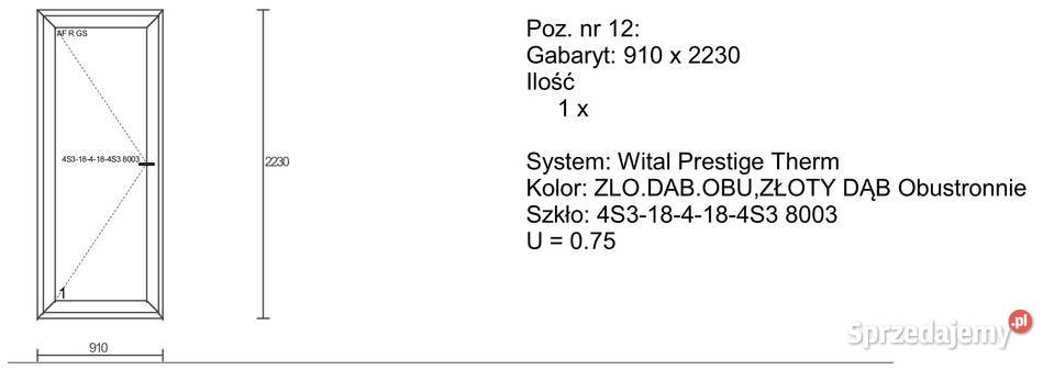 Drzwi balkonowe PCV 910 x 2230 ZŁOTY DĄB Drzwi i okna mazowieckie Krasnosielc