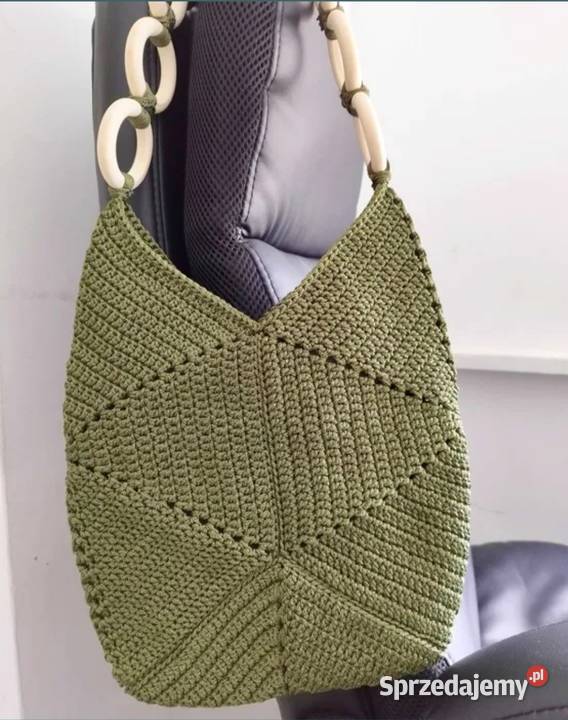 Torebka crochet z drewnianym uchwytem ręcznie Piotrków Trybunalski