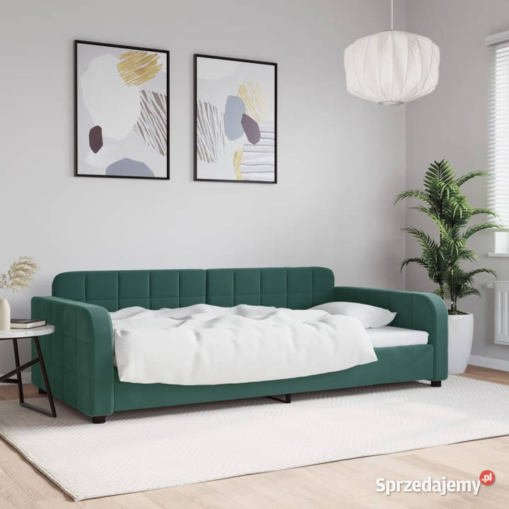 Sofa z funkcją spania ciemnozielona aksamitna Warszawa