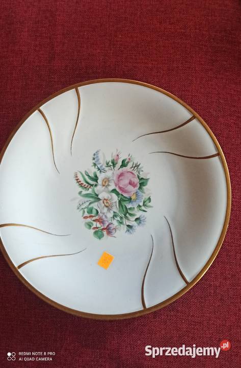 Patera z bukietem kwiatów Syg Inicjały AB 1945 Porcelana i szkło