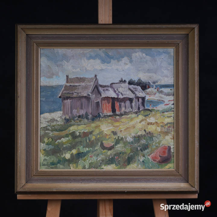 ARTexpert Obraz Olejny Nadmorski Pejzaż Chaty Dobrzany