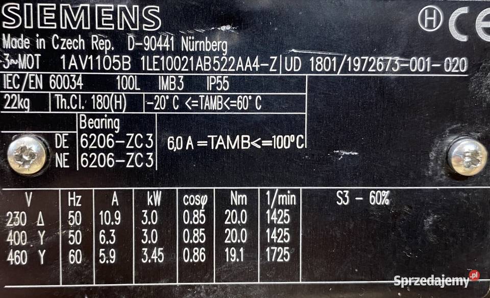 silnik elektryczny 3kW 1425obr 3fazowy SIEMENS Pigża sprzedam