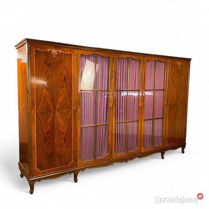 Barokowa szafa pięciodrzwiowa z witryną intarsje