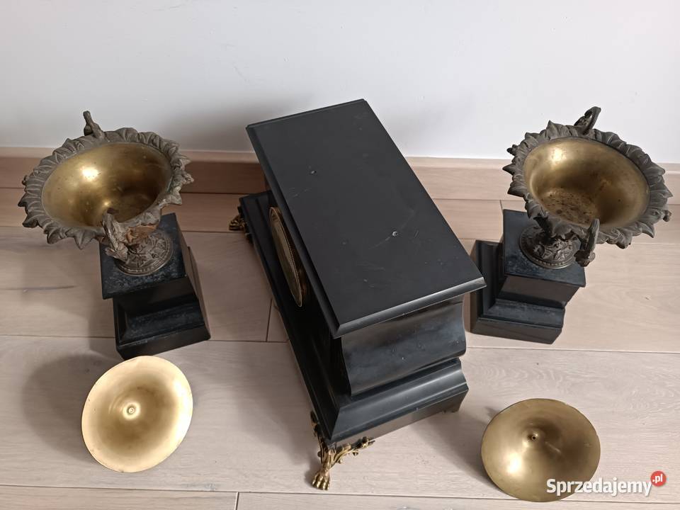 Zegar kominkowy Napoleon III przystawki brąz XIX Antyki Budzyń