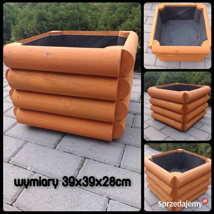 Doniczka drewniana ogrodowa tarasowa masywna Czarże