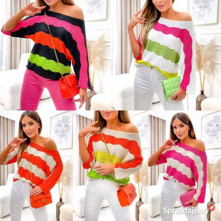 Sweter ażurowy paski 4042 Pątnów