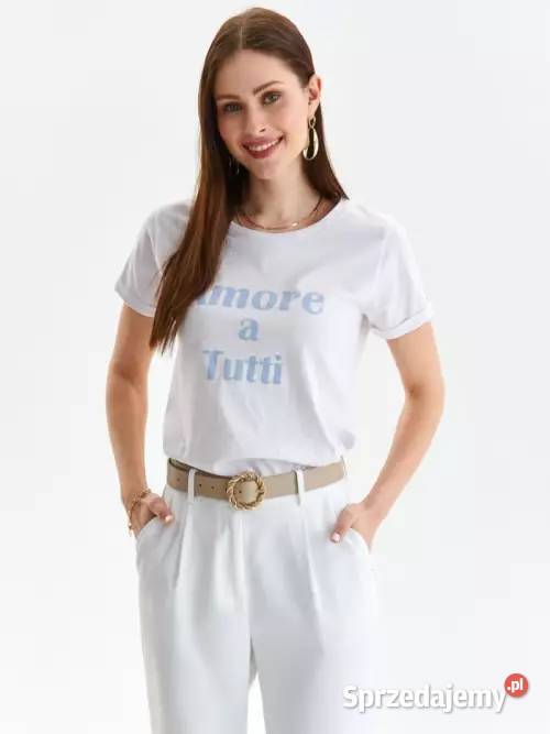 biały tshirt z nadrukiem Top Secret