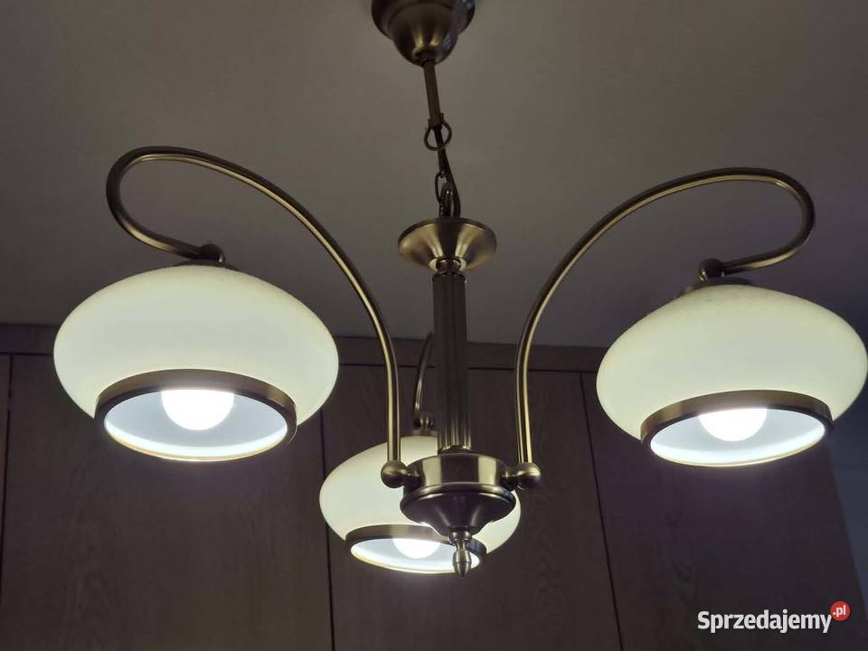 Żyrandol złoty patyna 3 klosze lampa Kraków sprzedam