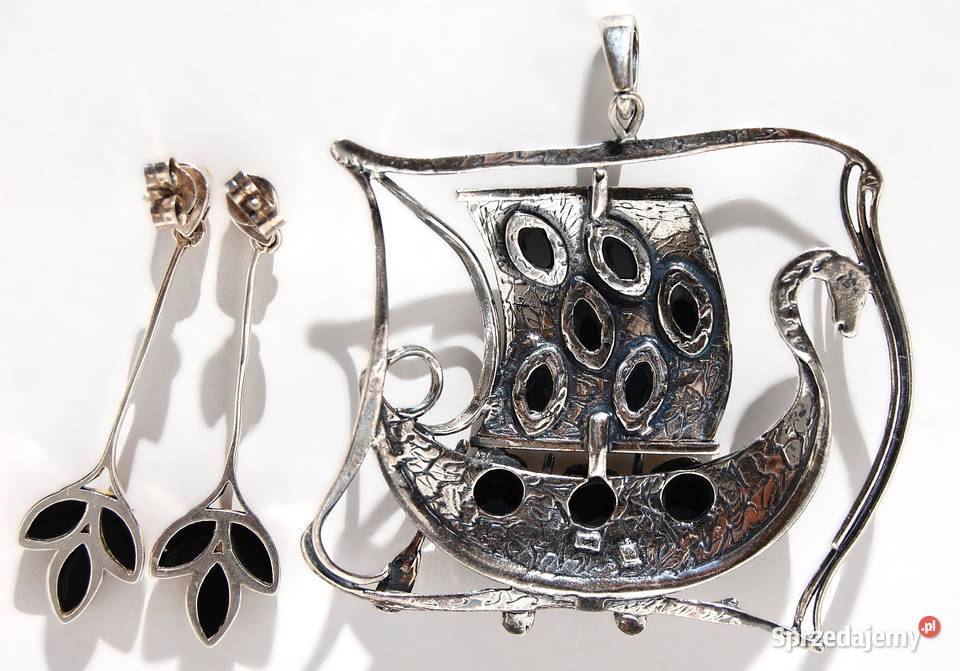 Łódź Wikingów drakkar wisior i kolczyki komplet srebro Zestawy biżuterii Lublin