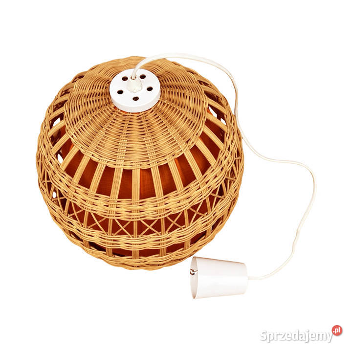Lampa sufitowa z wiklinowym kloszem Polska lata Warszawa