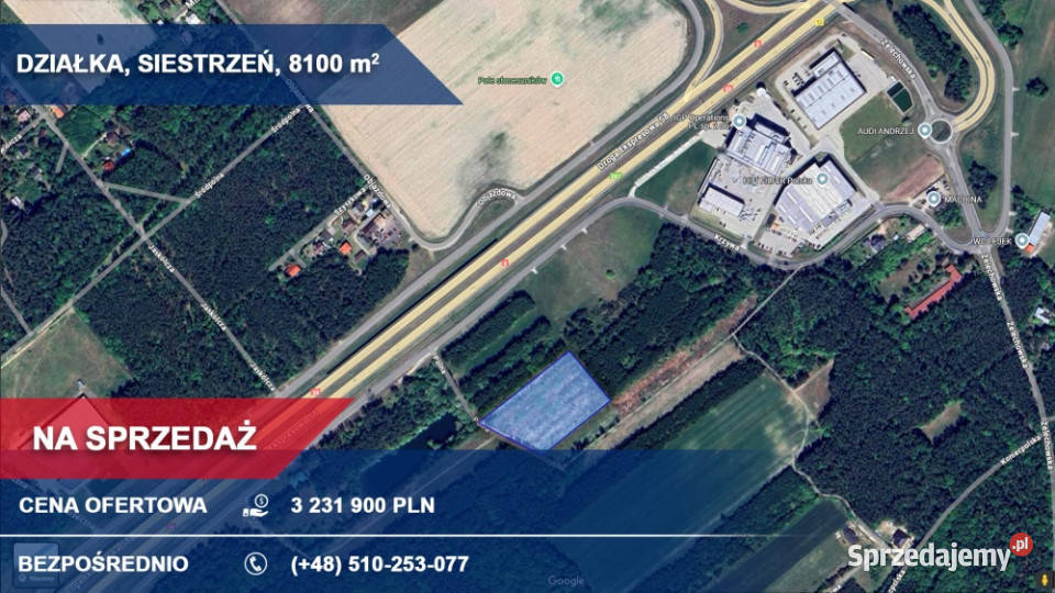 8100m2 działka inwestycyjna S8 Siestrzeń sprzedam