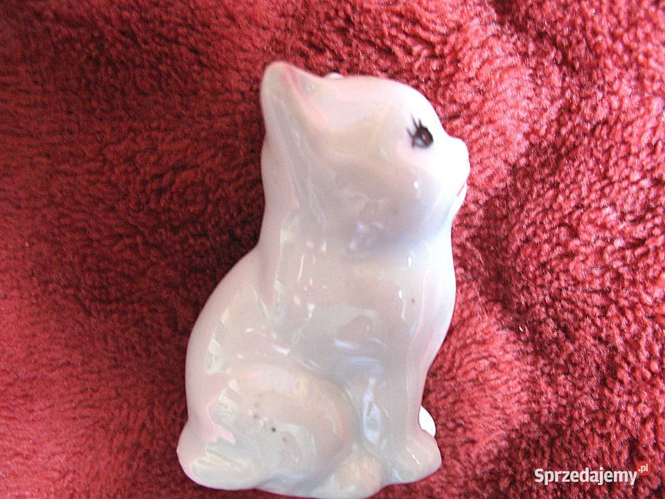 Kot biały kotek różowe uszka porcelana 45 x 3 x