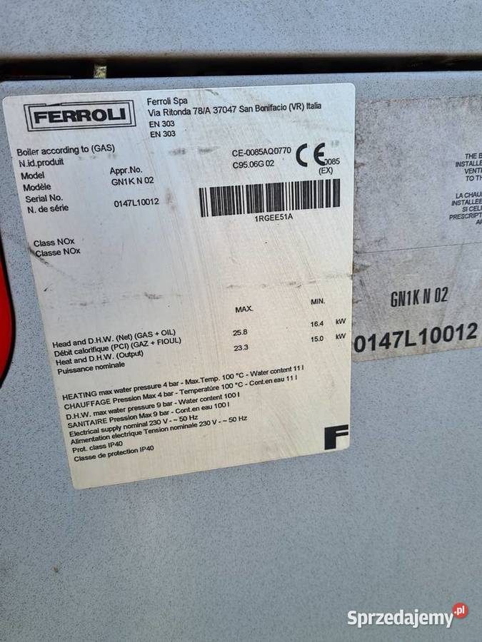 Piec ferroli gn1 kN 02 opal olej opalowy 25kw Stalowa Wola