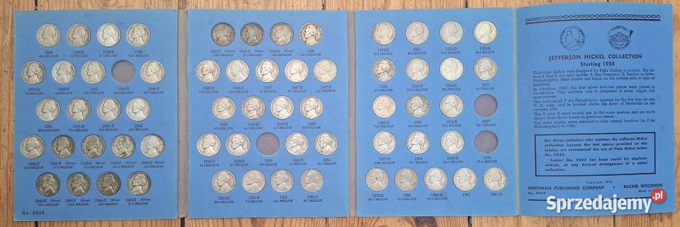 Zestaw Monet USA 1938 1961 5c x 61 sztuk Numizmatyka Gliwice sprzedam