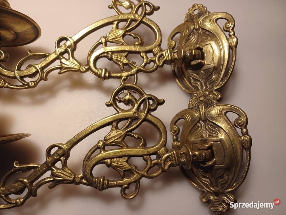 Komplet dwóch świeczników do pianina Mosiądz Lampiony i latarnie Poznań