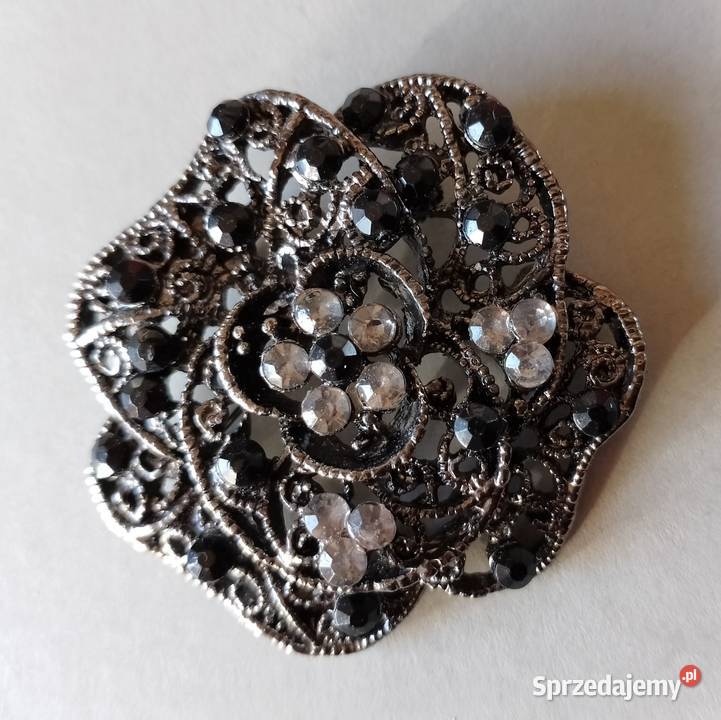 BROSZKA z kryształkami postarzane srebro Oborniki