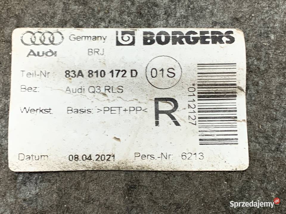 NADKOLE PRAWY TYŁ AUDI Q3 II 83A810172D SUV osobowe sprzedam