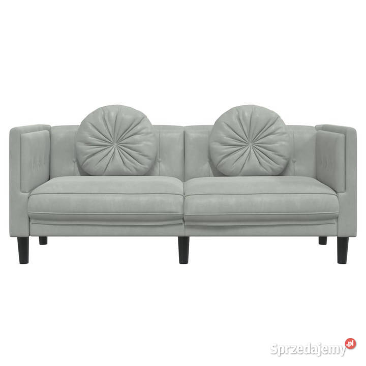 Sofa 2osobowa z poduszkami jasnoszara aksamit Warszawa sprzedam