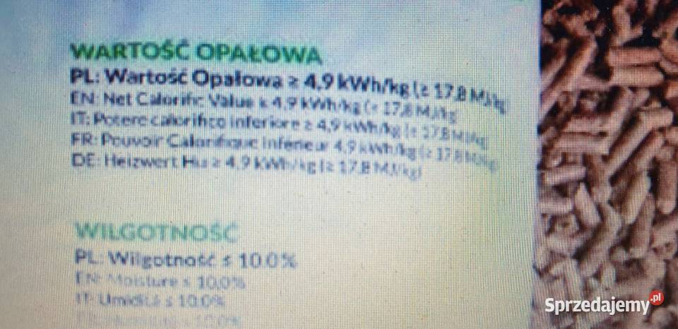 pelet A1 165MJ 46KW zawartość popiołu 07 Cięcina sprzedam