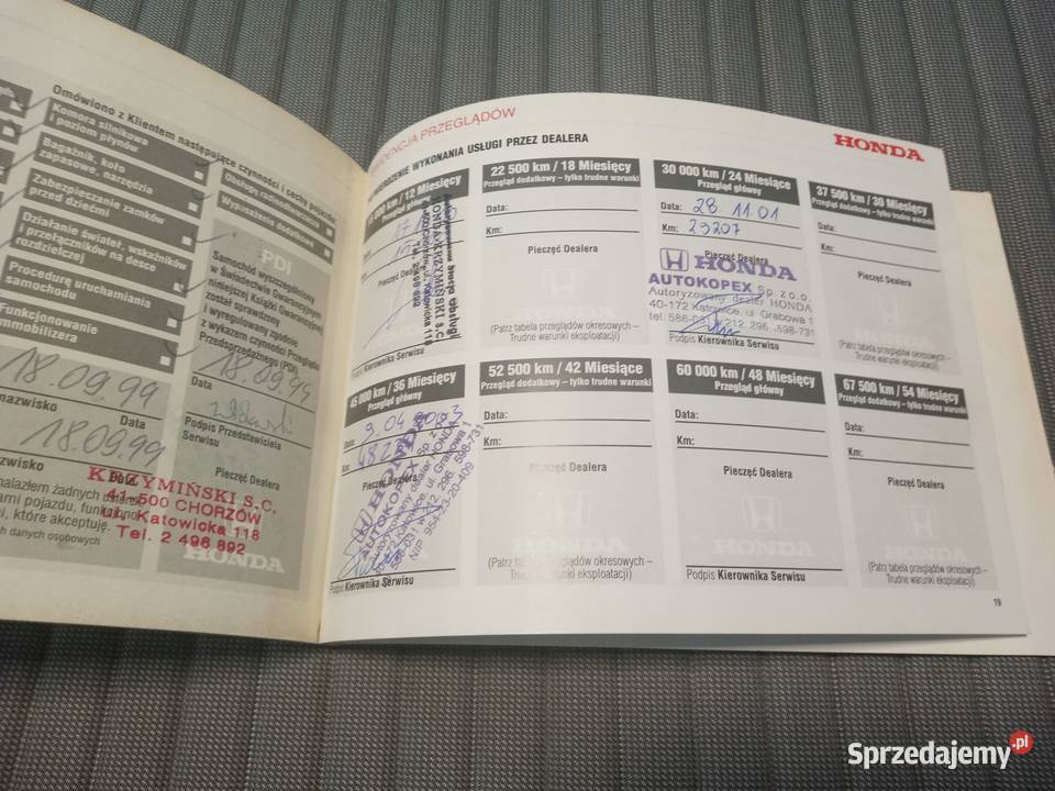 Honda Accord 6 1999 Książka Gwarancyjna Motoryzacja Łódź