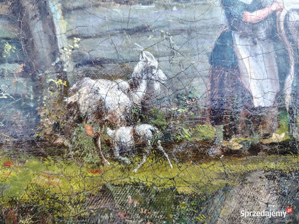 stary obraz olejny Pastwisko Kartuzy sprzedam