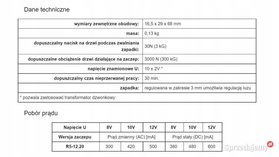 elektrozaczep zamek rygiel furtki R5 12V wąski Targanice