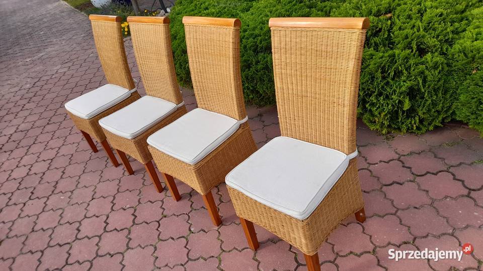 Komplet 4 rattanowych krzeseł do stołu krzesło Sulbiny