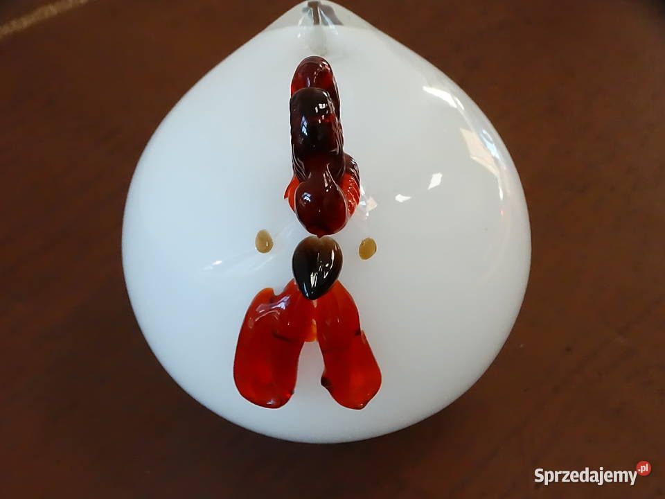 Szklana Figurka Kogut Białe Szkło Mleczne Biłgoraj