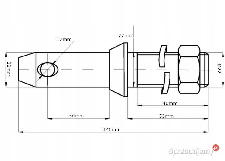 Sworzeń cięgła dolnego 22x140mm M22x40mm kat1 Kamionna