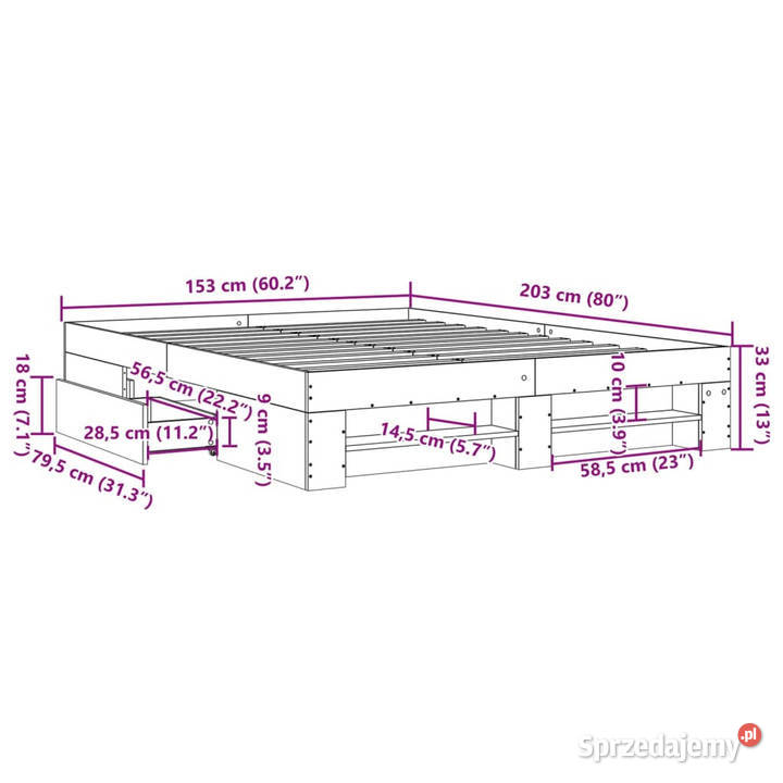 Łóżko bez materaca dąb sonoma 150x200 WM3295466 203cm sprzedam