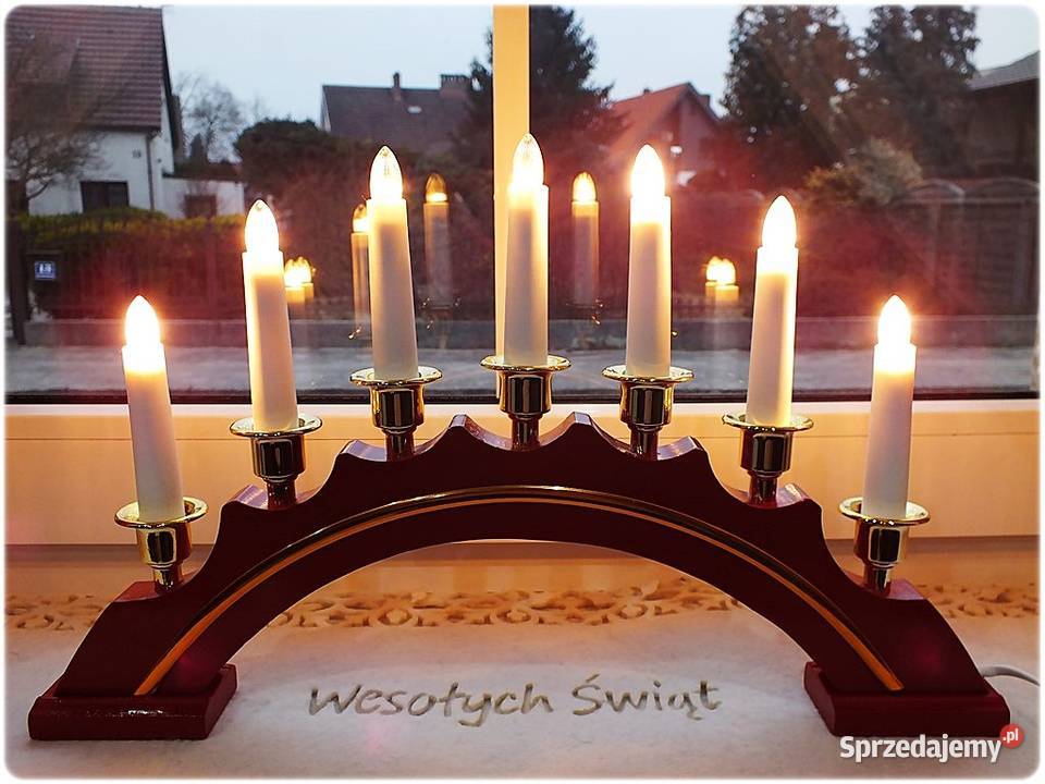 Drewniany Świecznik łukowy na parapetokno Lampki lubuskie Żary