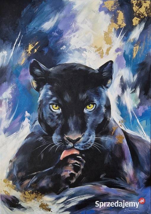 Nowoczesny obraz ze złoceniem Pantera 50x70 Męcina