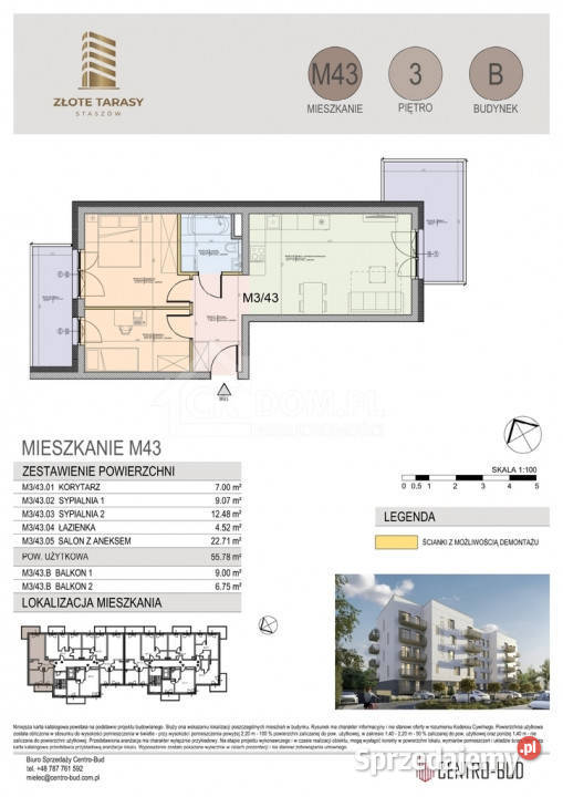 M43 5578 m 3 pokoje balkon 3 piętro Rok budowy 2025