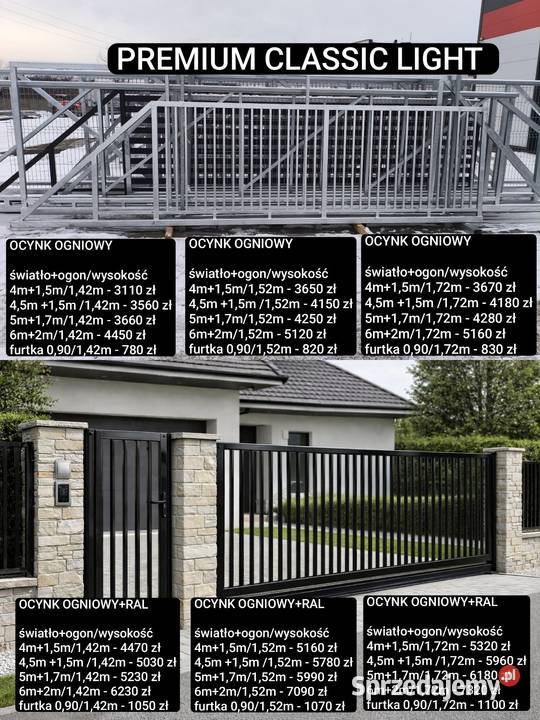 Brama przesuwna 4m PREMIUM CLASSIC LIGHT ocynk Budowa Sieradz
