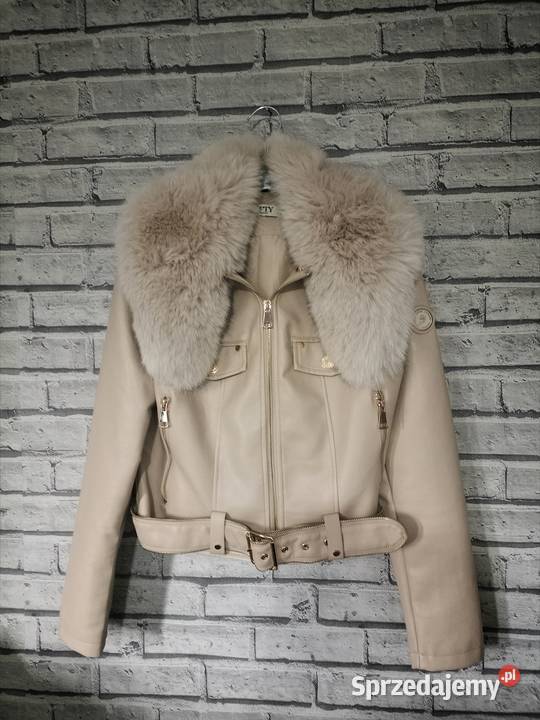 Beżowa kurtka ramoneska eko skóra sztuczne Kurtki i płaszcze Kłodzko