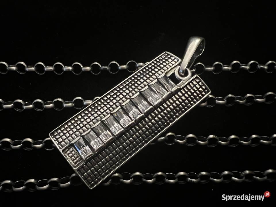 Srebrna zawieszka wisior cyrkonie długi łańcuch srebro Wisiorki Warszawa