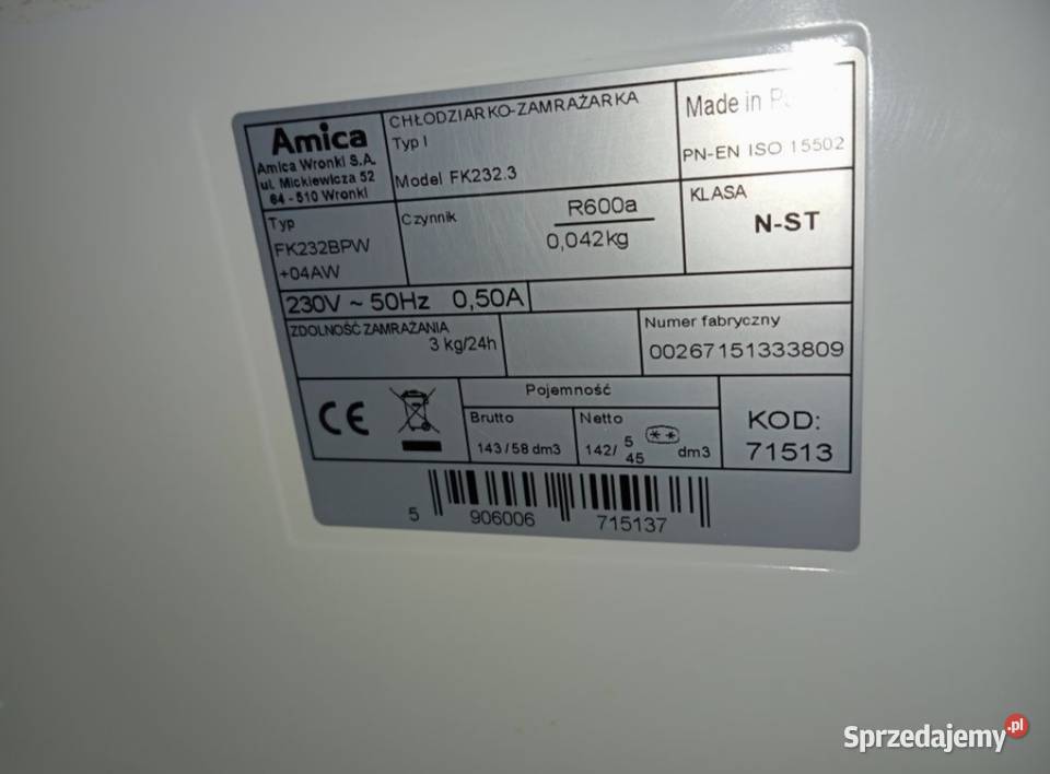 PÓŁKI Lodówka Amica FK2323 Warszawa