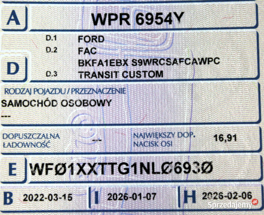 Ford Transit Custom Długi 9osobowy 130 SalonPL Sokołów