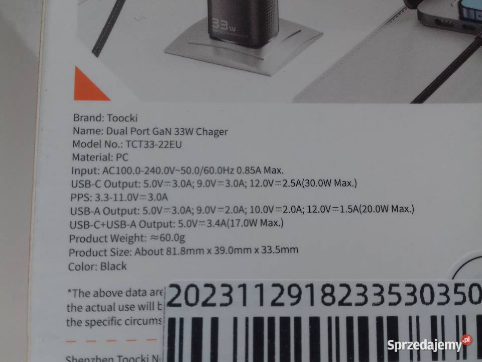 Ładowarka GaN 33W PDQC3 5V 3A 9V 10V 12V NOWA Akcesoria GSM Bydgoszcz