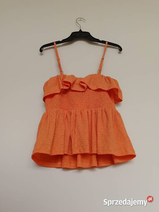 Pomarańczowy top z falbaną na ramiączkach OBJECT pomorskie