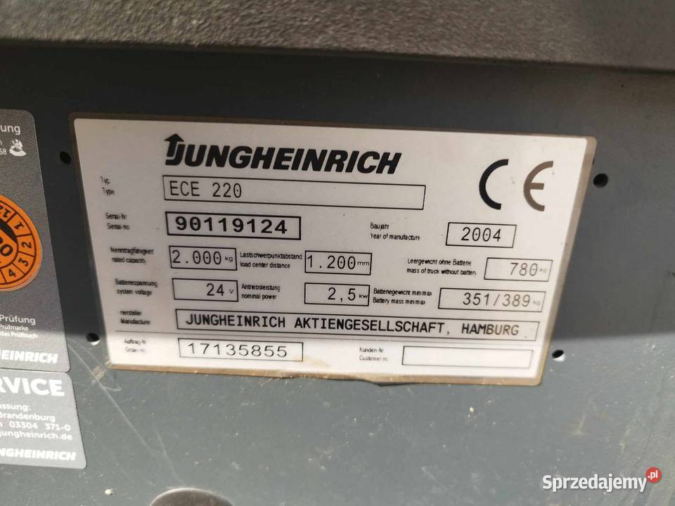 Paleciak elektryczny Jungheinrich ECE 220 2000 Motoryzacja Strzyżew