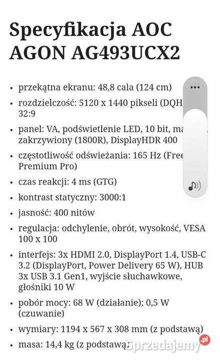Ultraszeroki monitor AOC Agon OKAZJA Kielce sprzedam