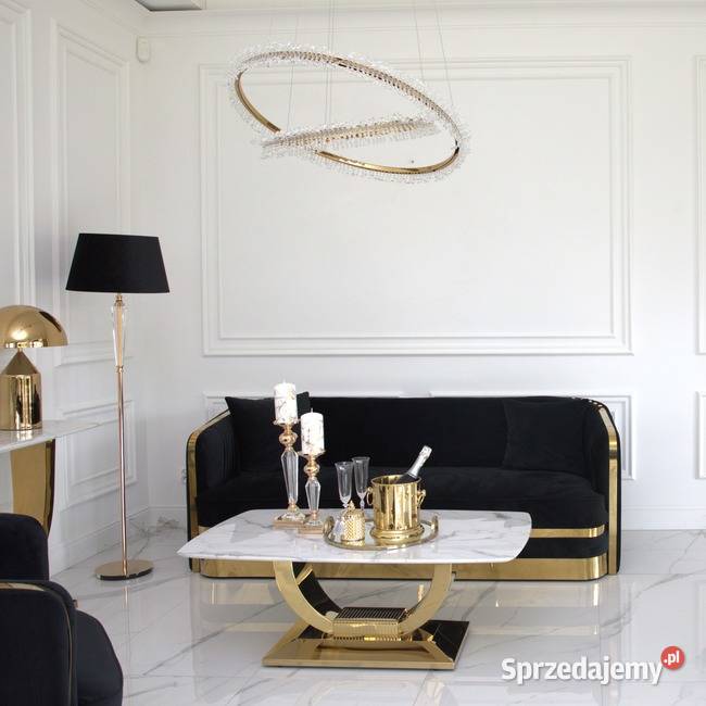 Ekskluzywna sofa czarna 3 osobowa złota kanapa Warszawa