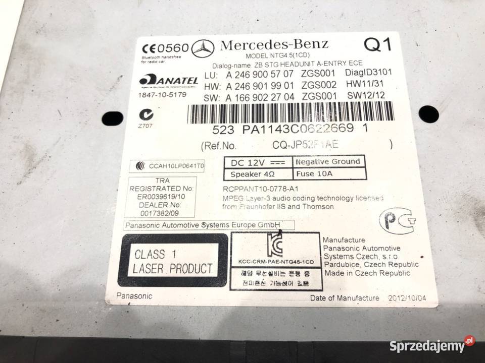 RADIO MERCEDES W246 A2469005707 1118 ODTWARZACZ Sprzęt audio fabryczny