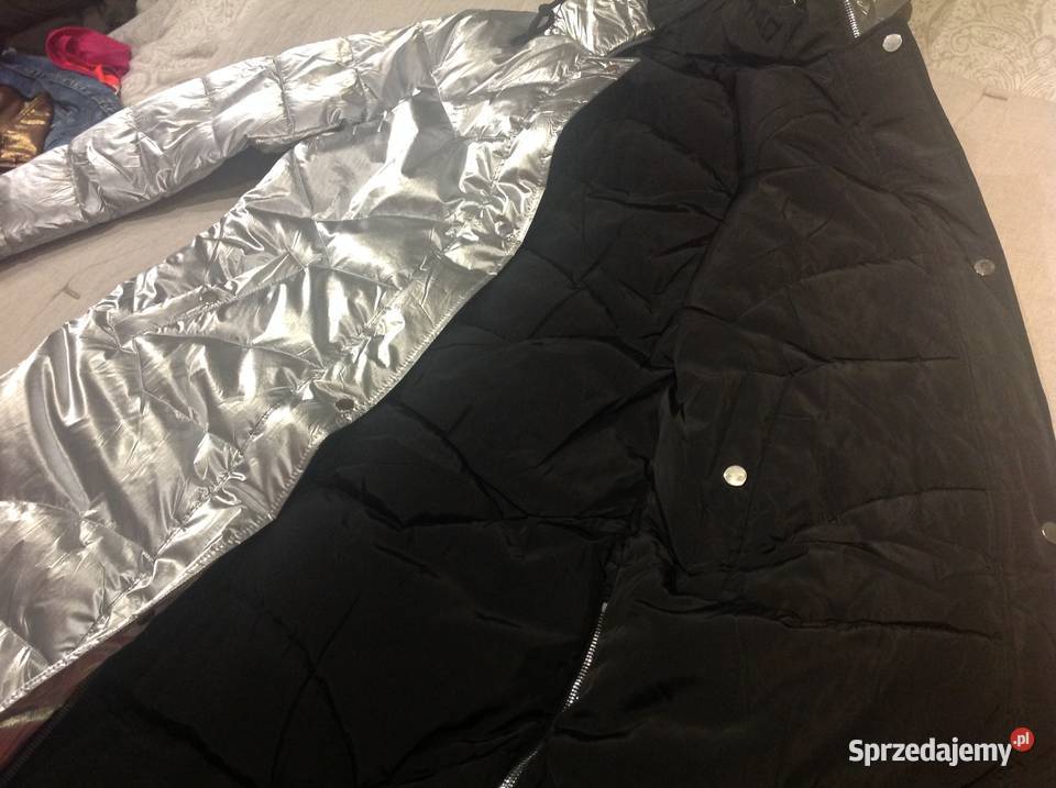 Kurtka Płaszcz Dwustronny Damski r L Srebrna