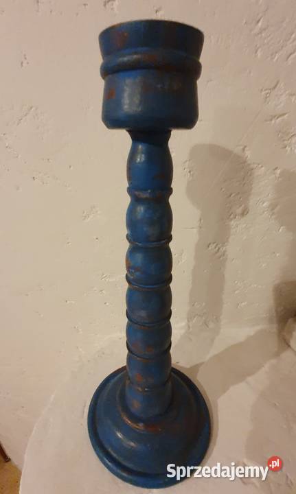 ŚWIECZNIK drewniany prowansalski niebieski Lublin